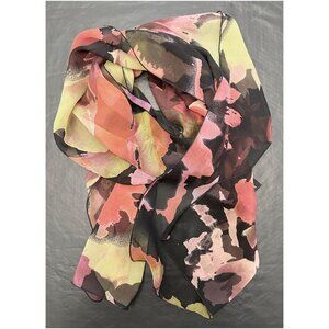 New Dana Herbert 100% Silk Scarf Handmade in Oregon 12”x56” Black Red Floral